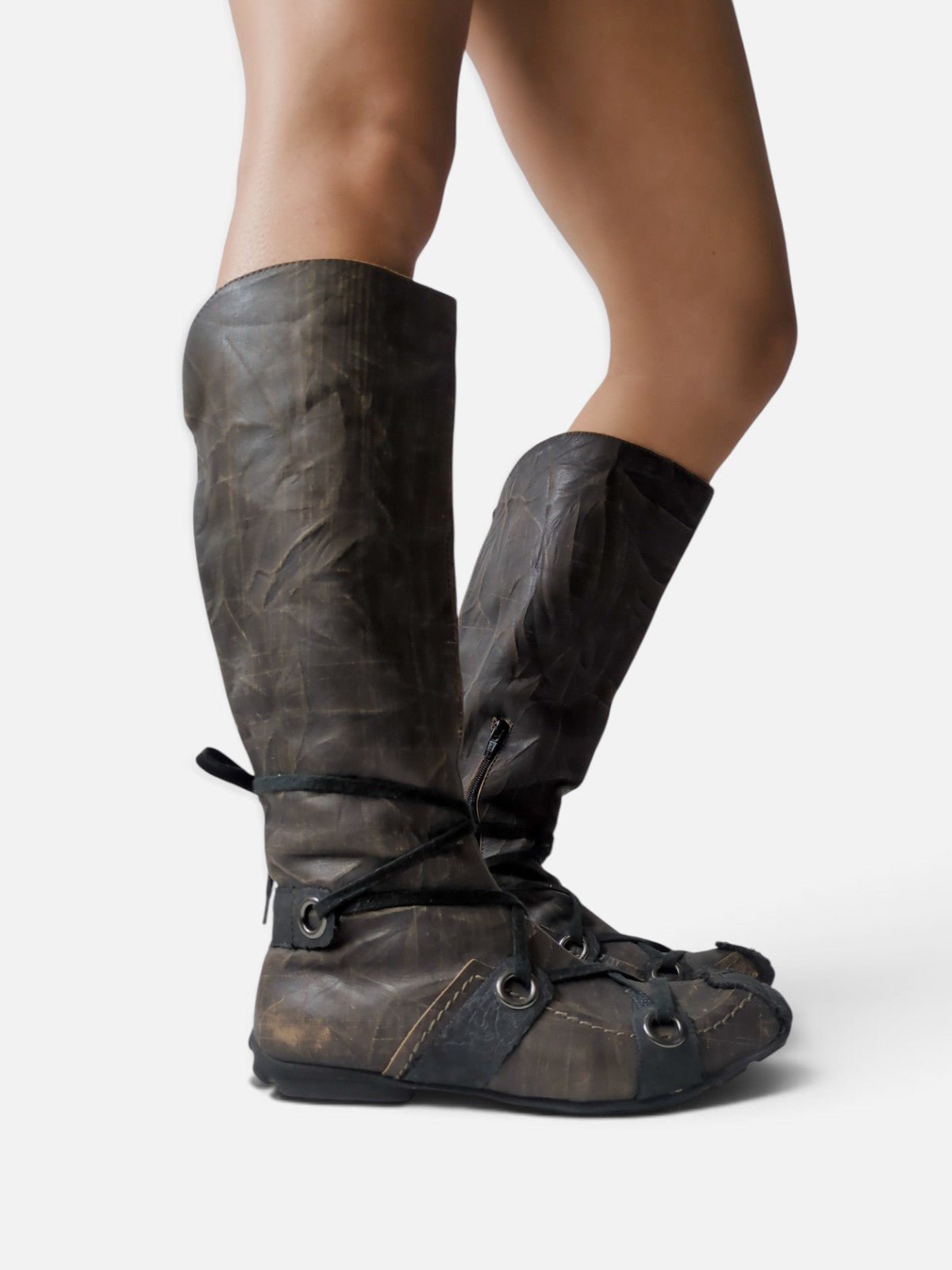 Industrial avant-garde knee-high leather boots