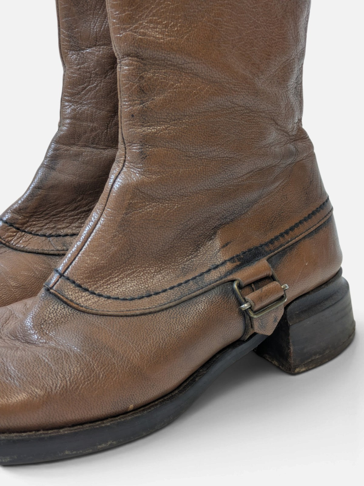 Spiral square-toe leather boots (2000s)