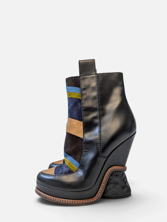 Fendi sculptural pony hair ankle wedge boots (FW 2015)