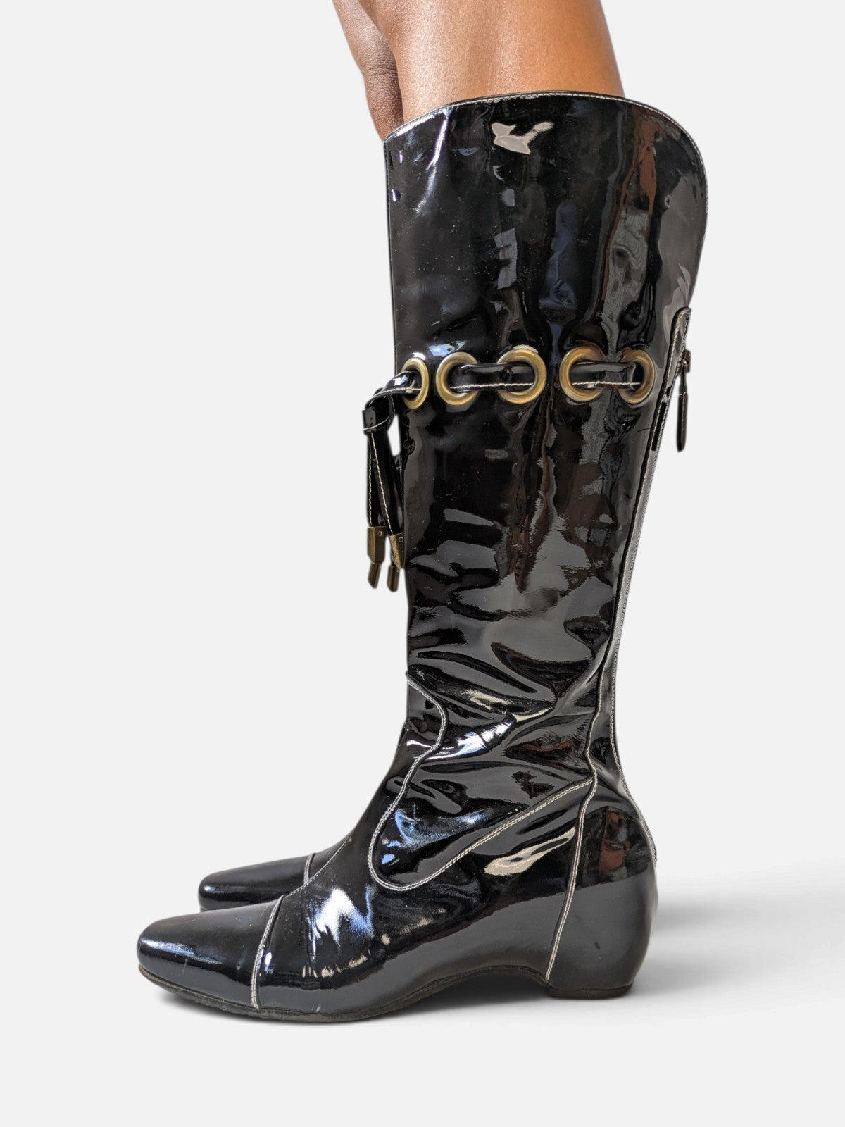 Patent leather grommet lace-up boots (2000s)