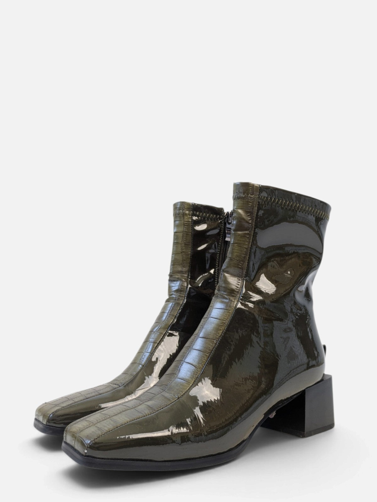 Glossy block heel ankle boots (2000s)