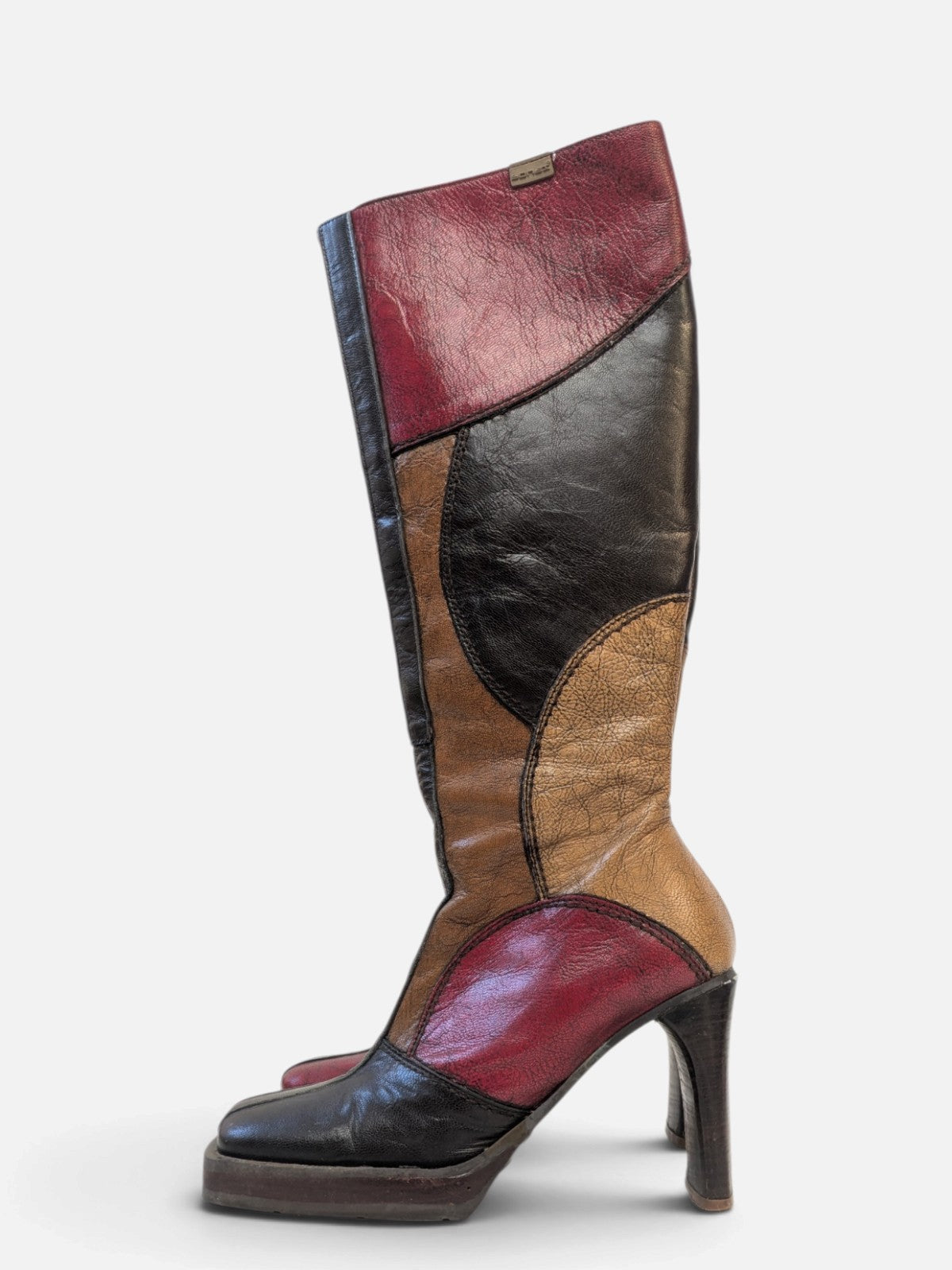 Rare Sonax patchwork platform knee-high boots (90s)