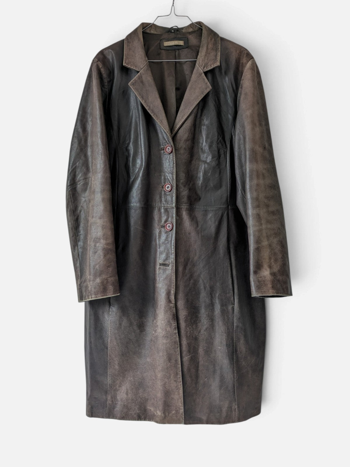 Distressed leather longline coat (90s)