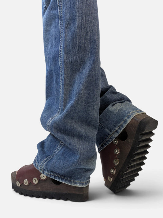 Rare sculptural wood platform sandals (90s)