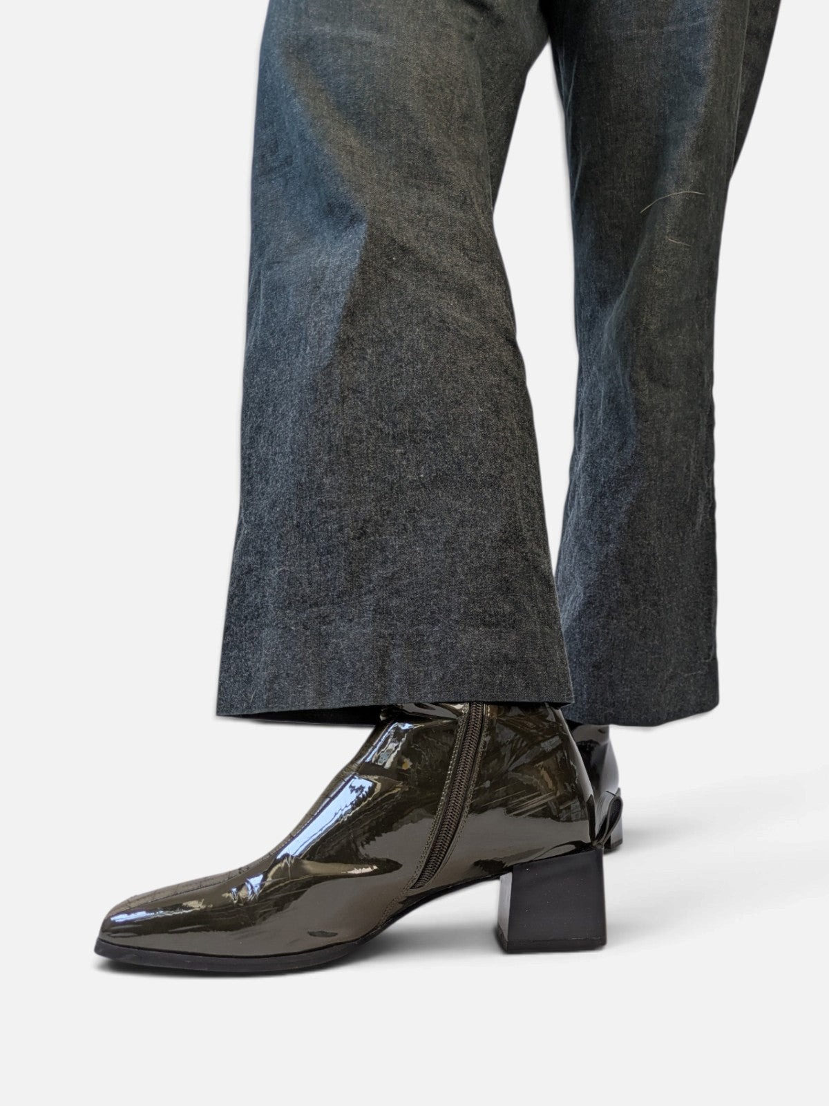 Glossy block heel ankle boots (2000s)