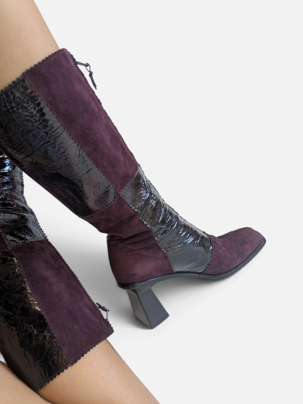 Patchwork suede and patent leather knee-high boots (2000s)