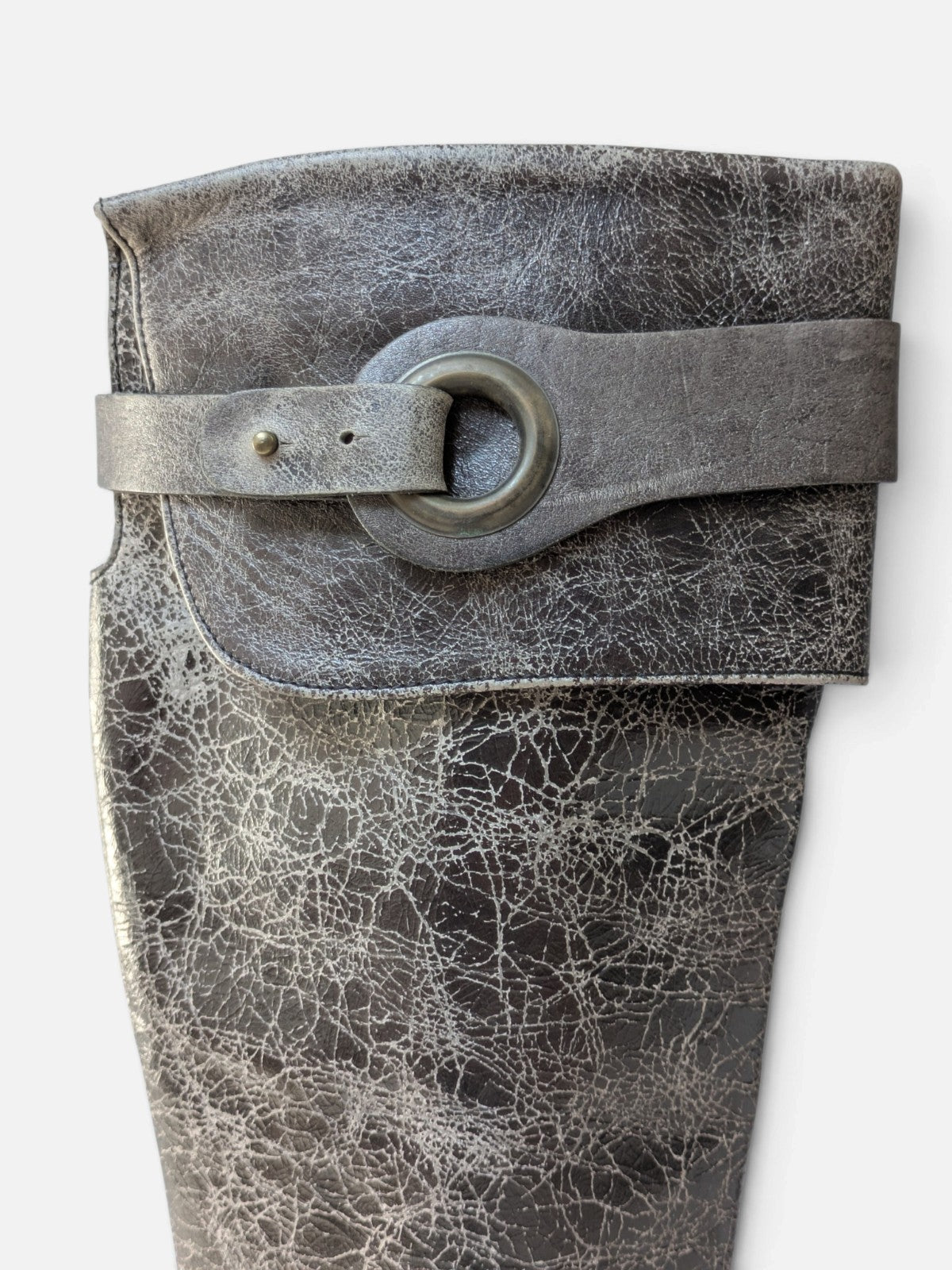 Distressed leather O-ring high boots (2000s)