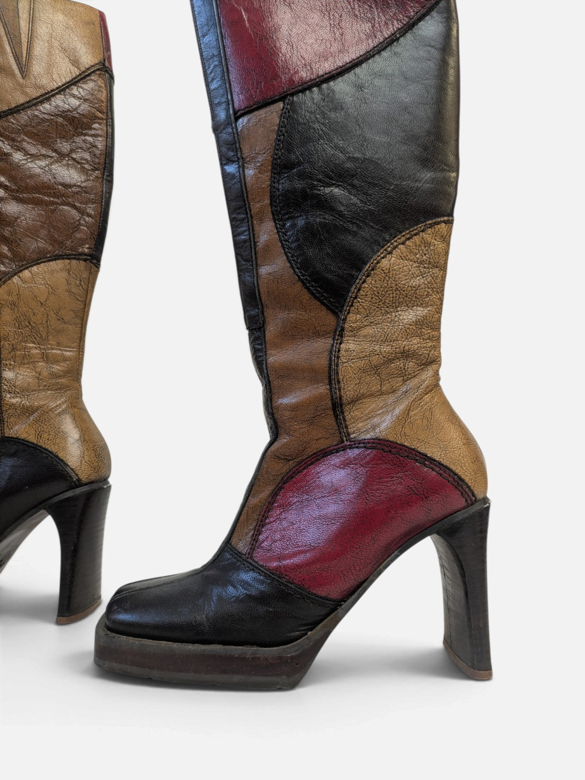 Rare Sonax patchwork platform knee-high boots (90s)