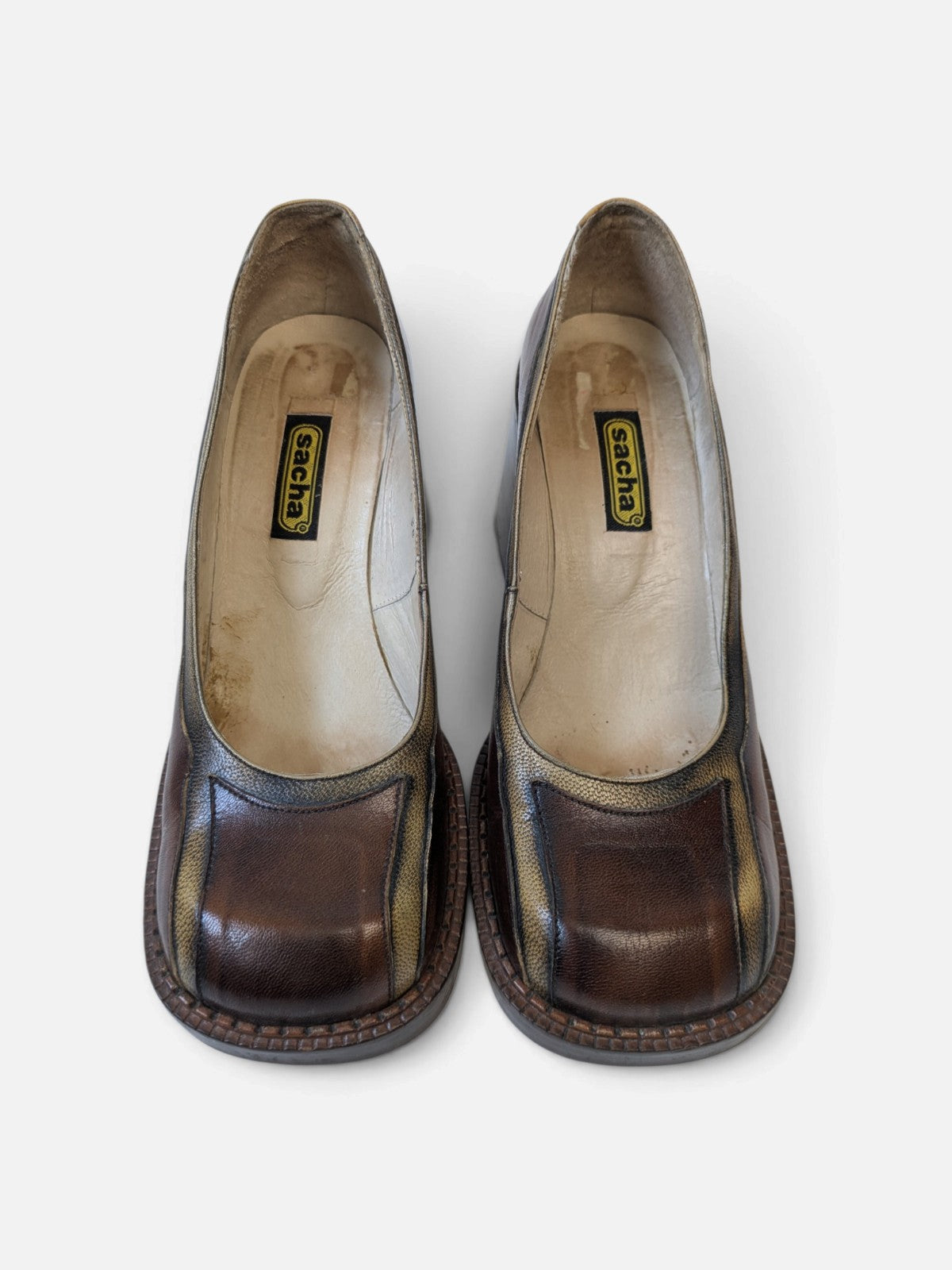 Two-tone block heel pumps (90s)