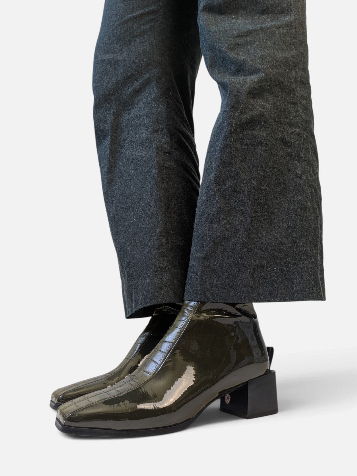 Glossy block heel ankle boots (2000s)