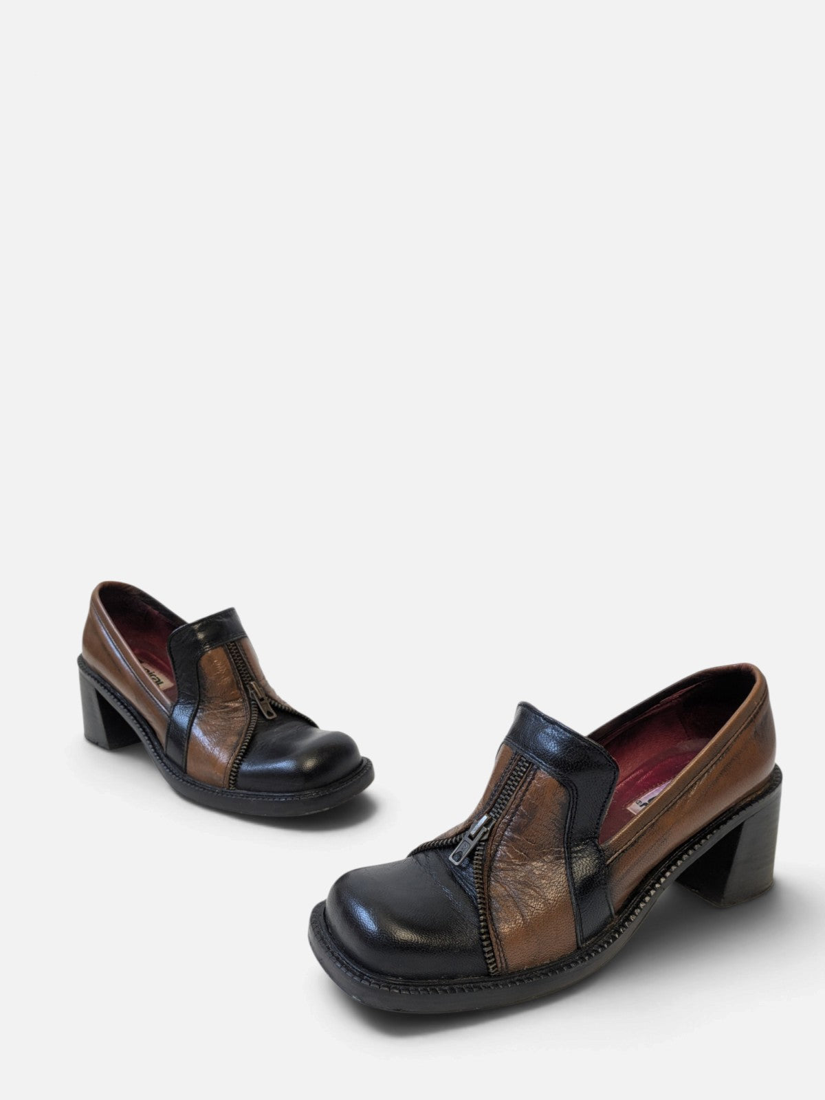 Spiral patchwork heel loafers (90s)