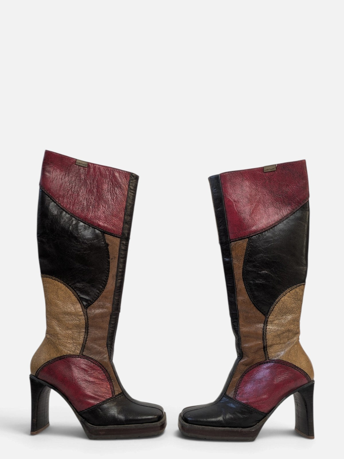 Rare Sonax patchwork platform knee-high boots (90s)
