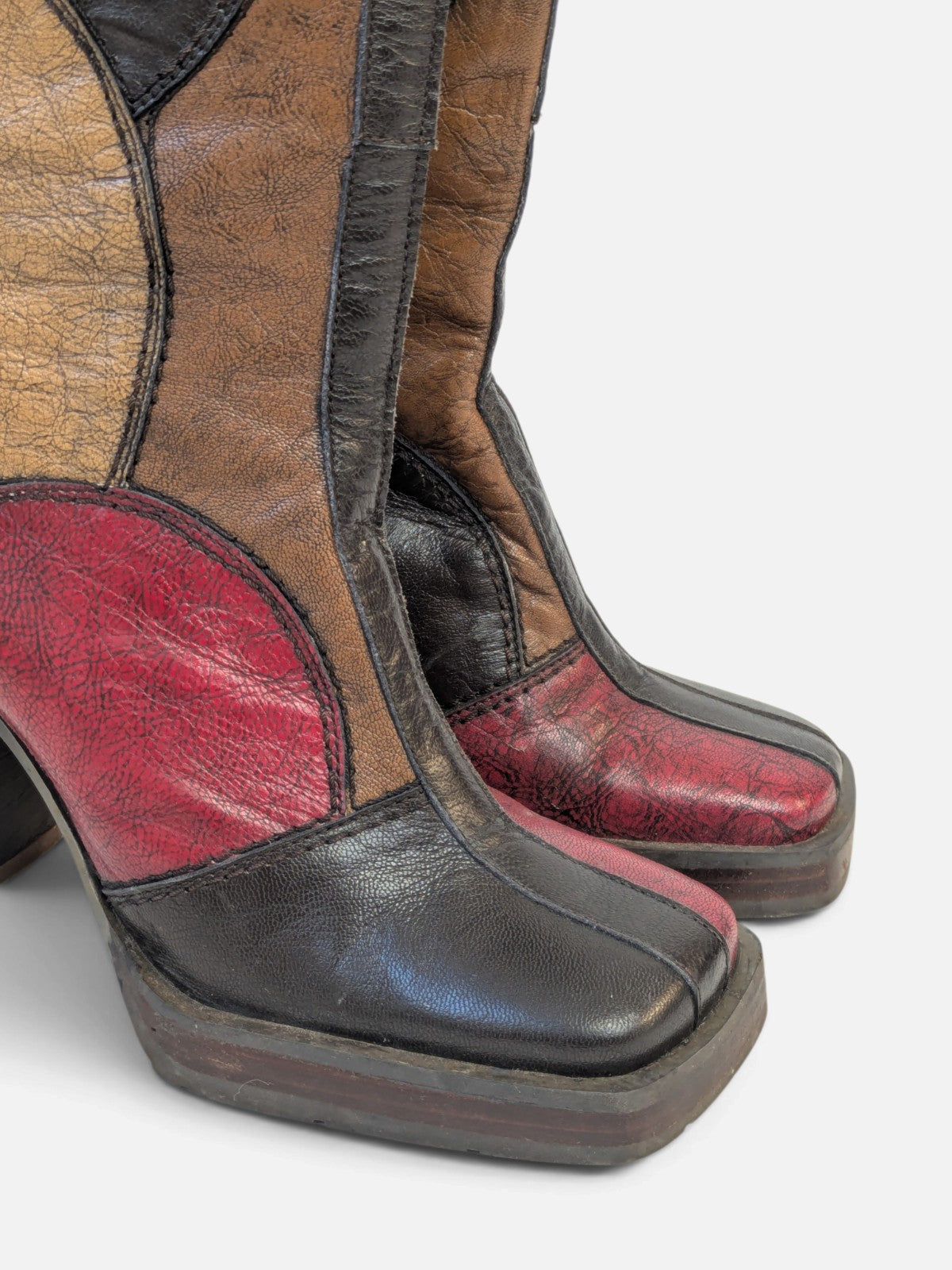 Rare Sonax patchwork platform knee-high boots (90s)
