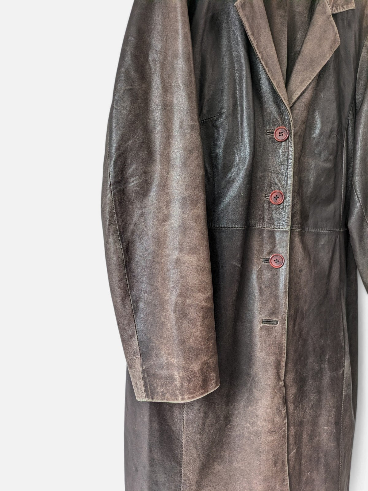 Distressed leather longline coat (90s)