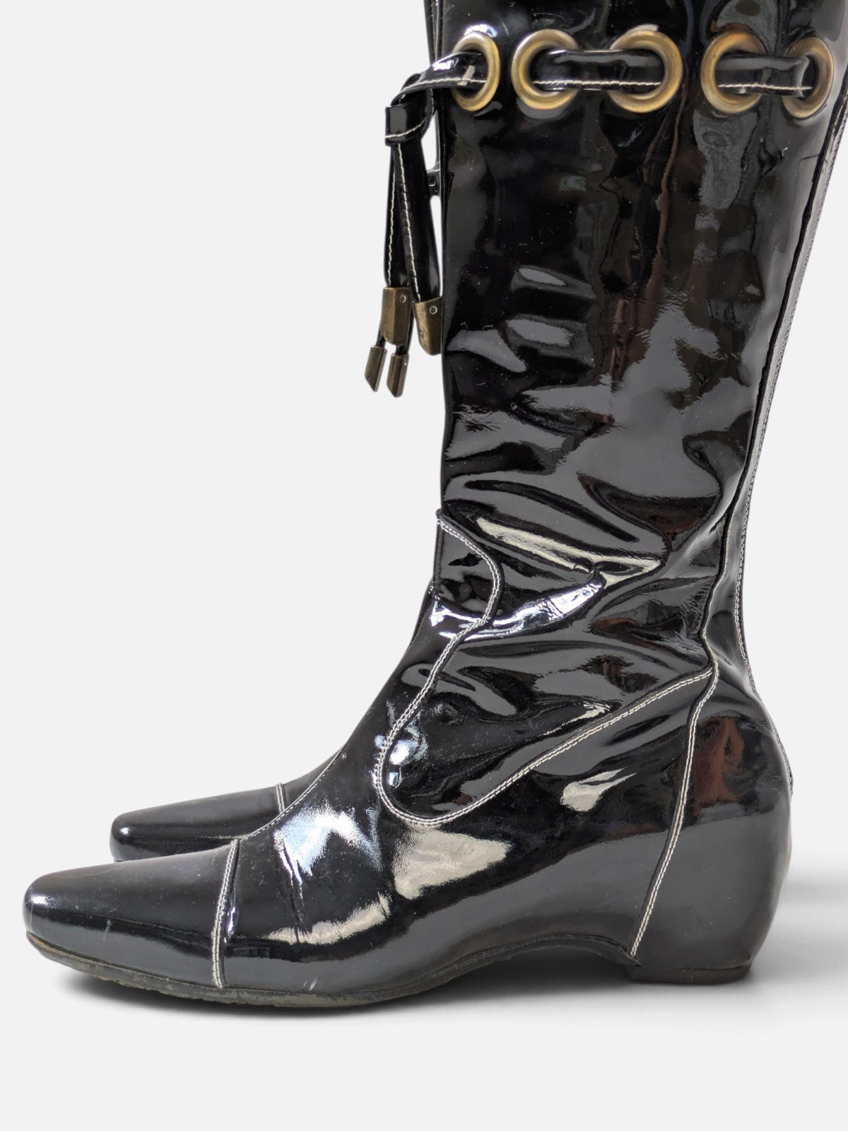 Patent leather grommet lace-up boots (2000s)