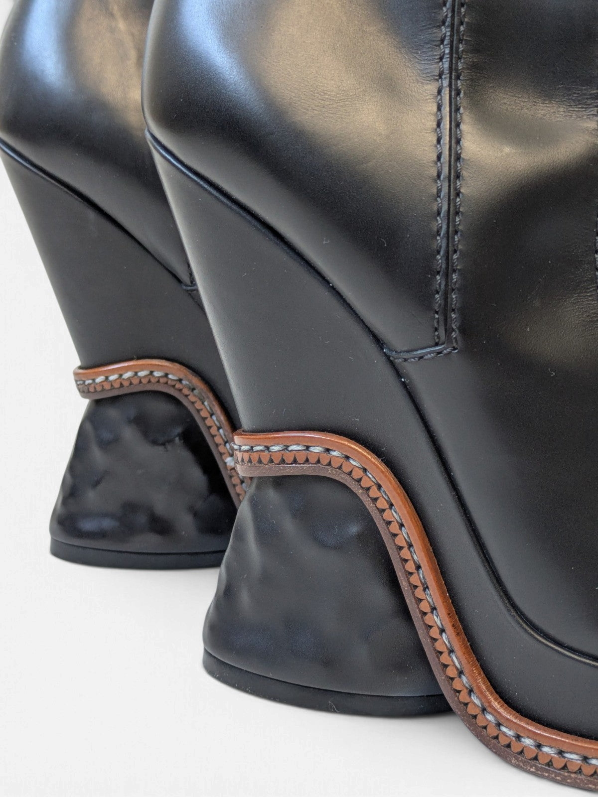 Fendi sculptural pony hair ankle wedge boots (FW 2015)