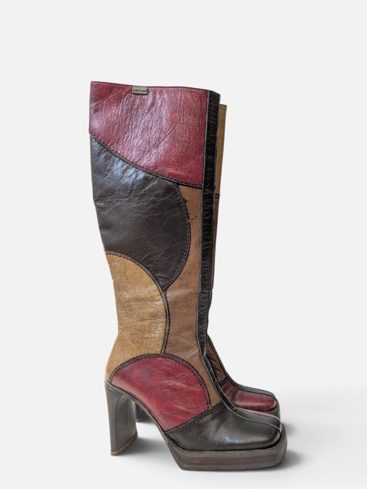 Rare Sonax patchwork platform knee-high boots (90s)