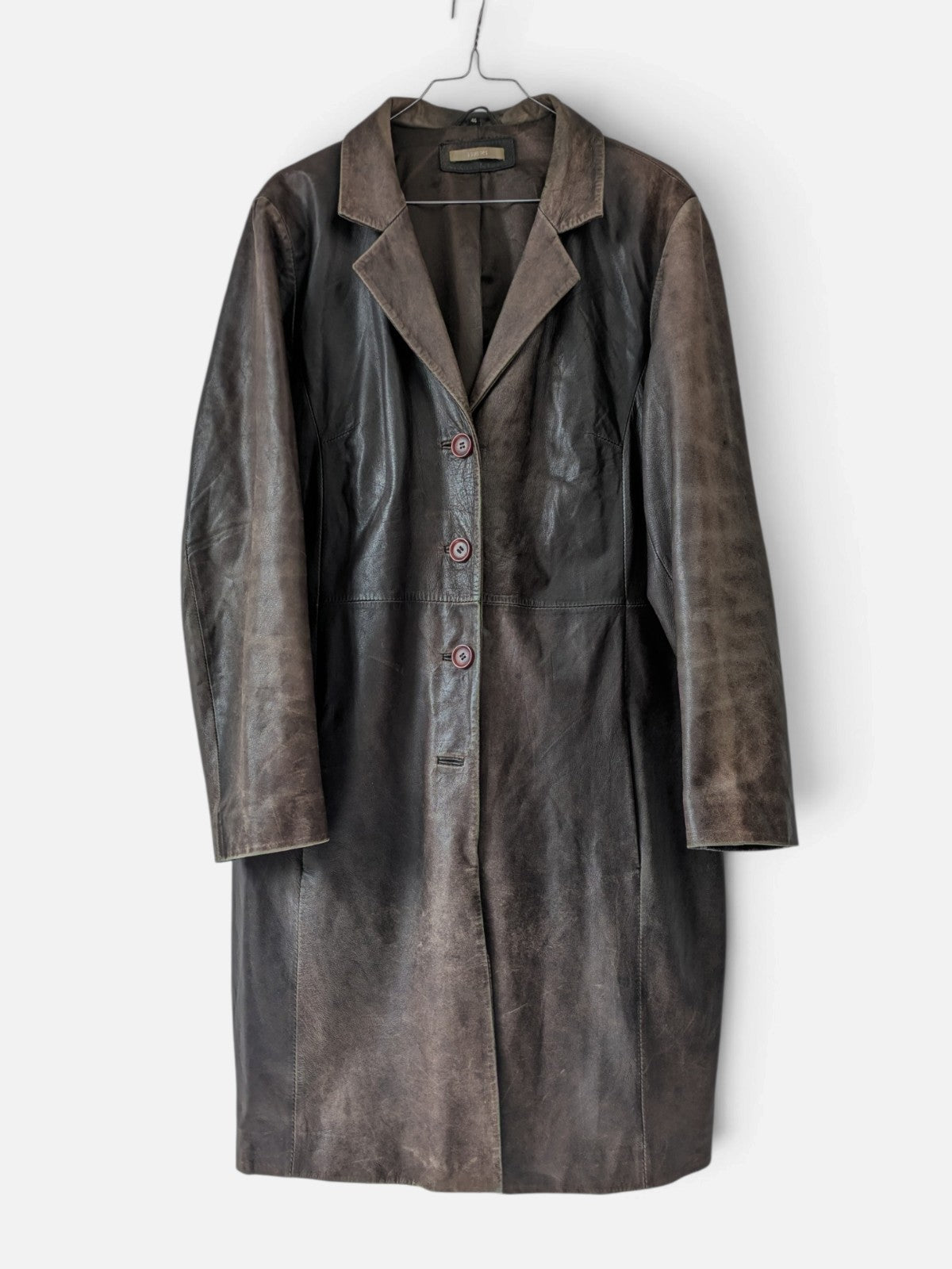 Distressed leather longline coat (90s)