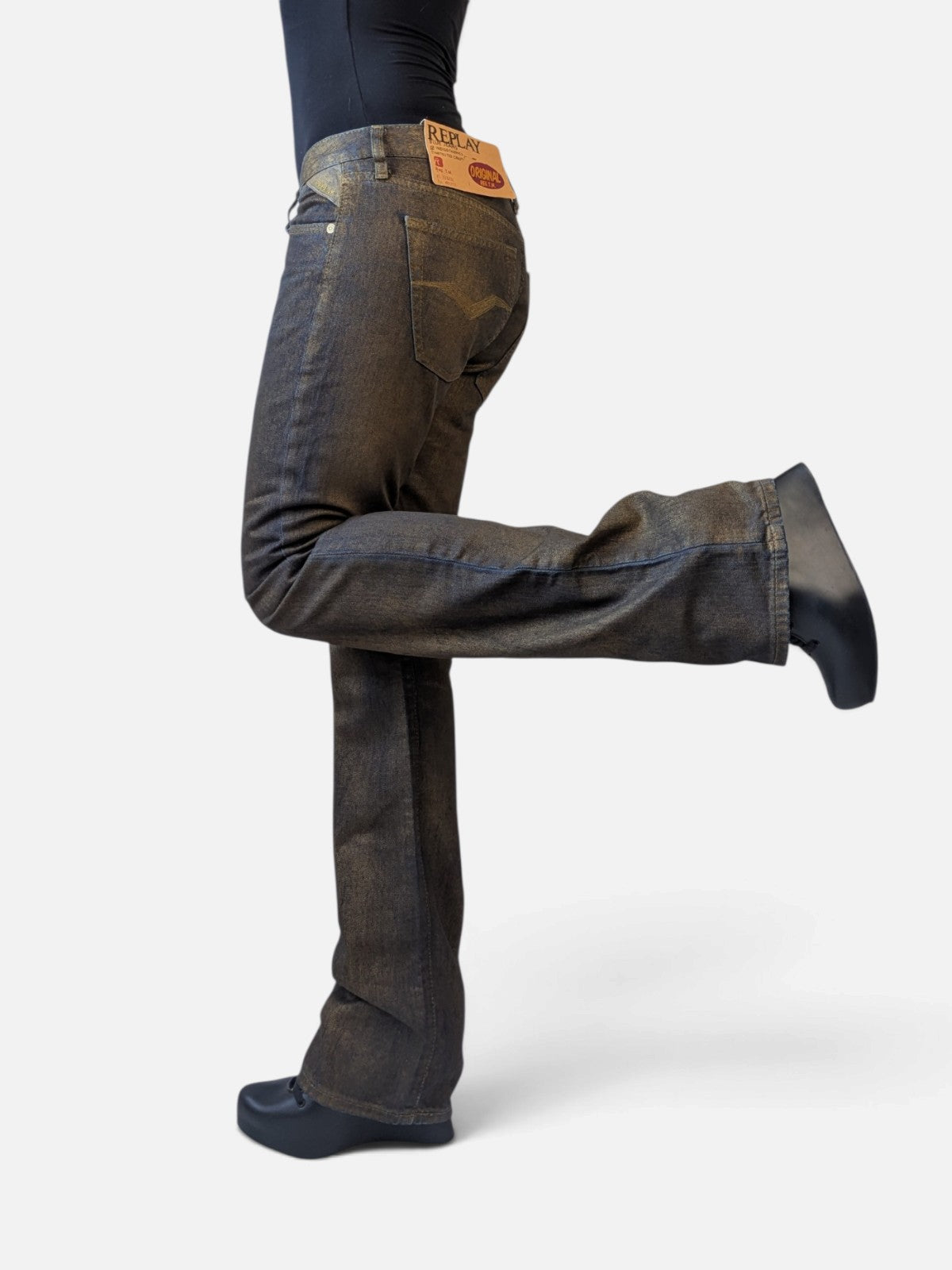 Replay coated gold denim bootcut jeans (2000s deadstock, new with tag)