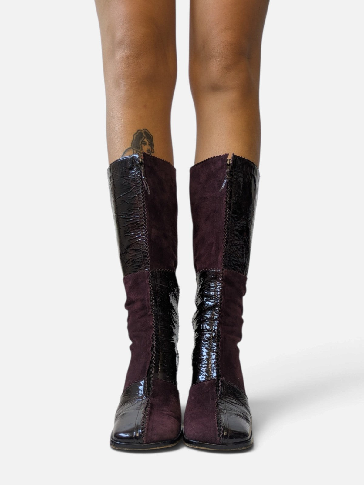 Patchwork suede and patent leather knee-high boots (2000s)