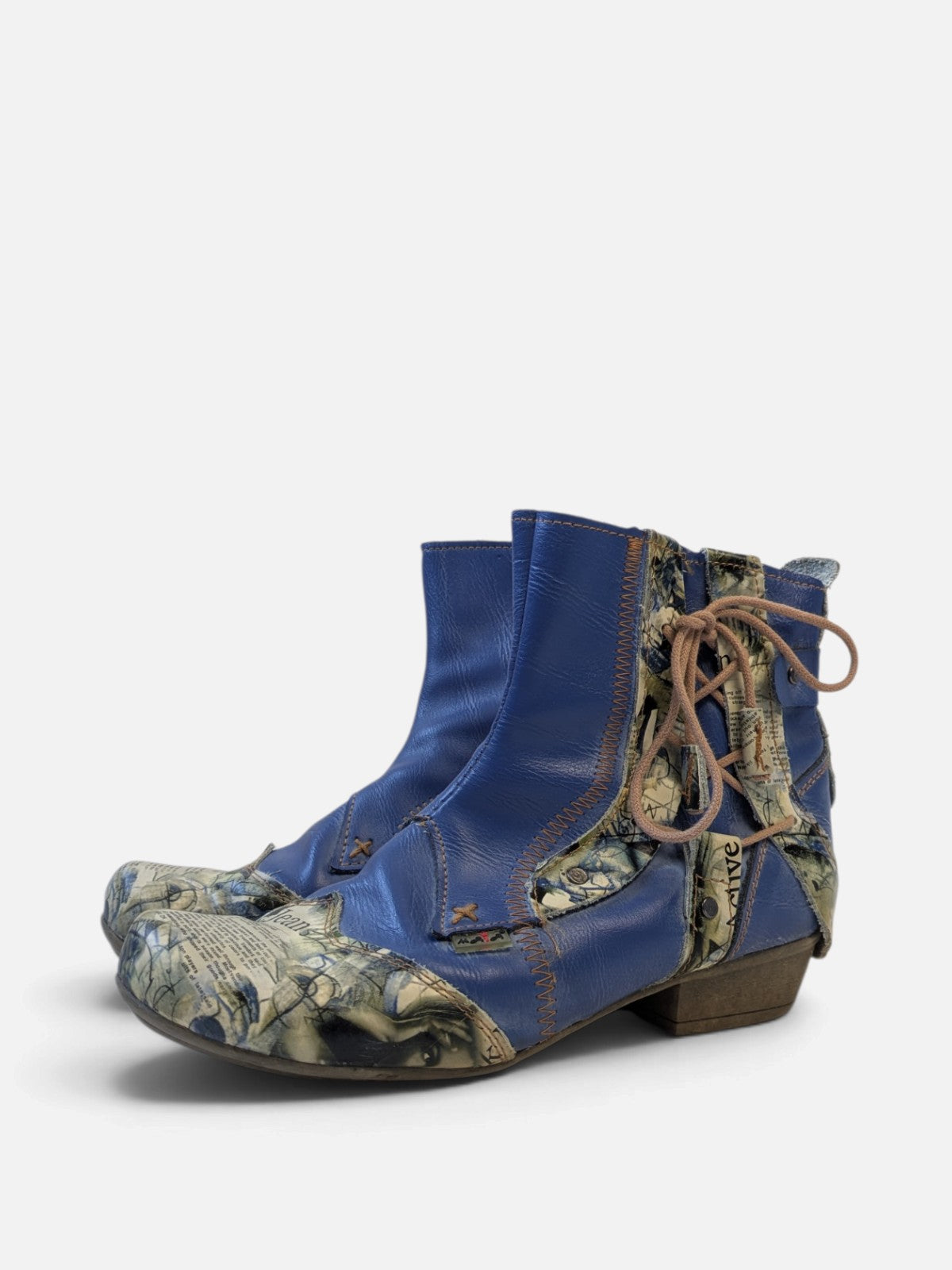 Patchwork newsprint ankle boots (2000s)