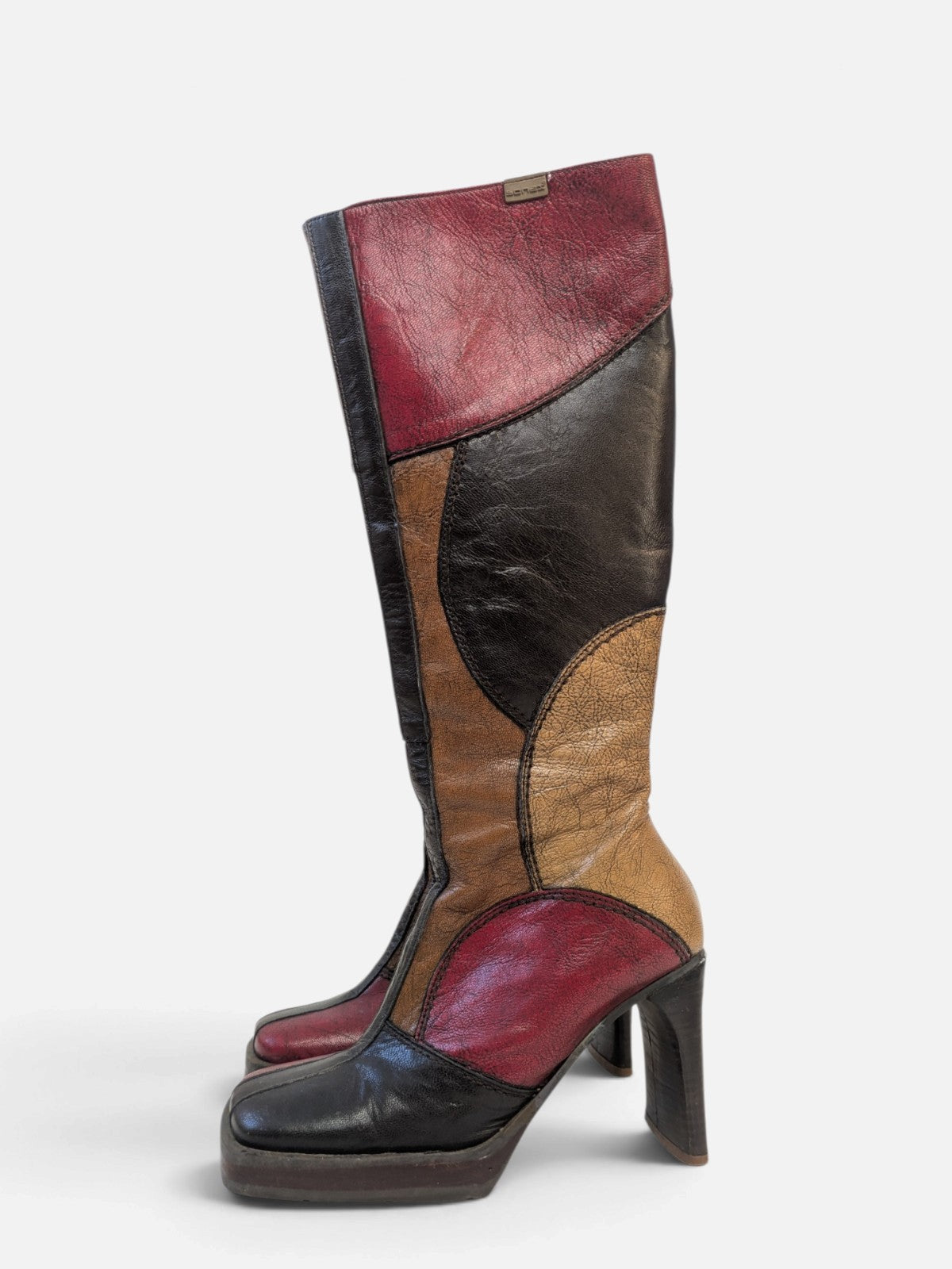 Rare Sonax patchwork platform knee-high boots (90s)