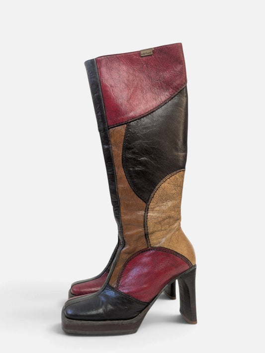 Rare Sonax patchwork platform knee-high boots (90s)