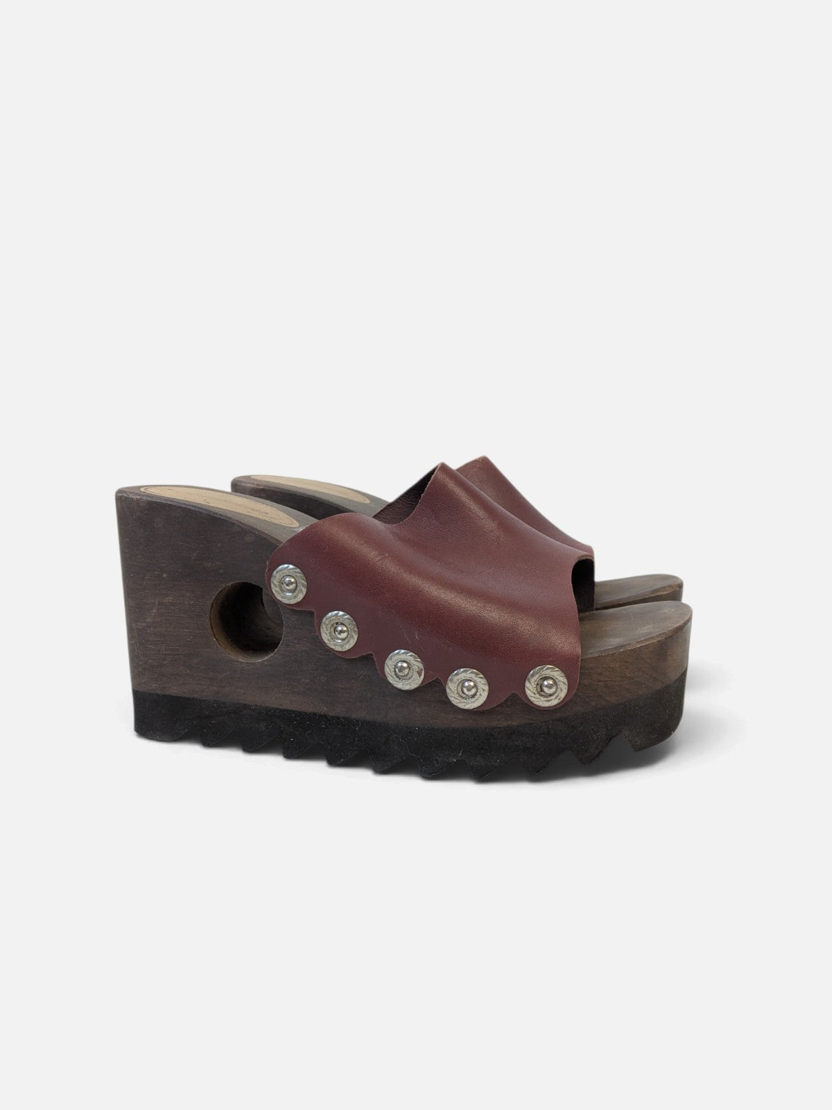 Rare sculptural wood platform sandals (90s)