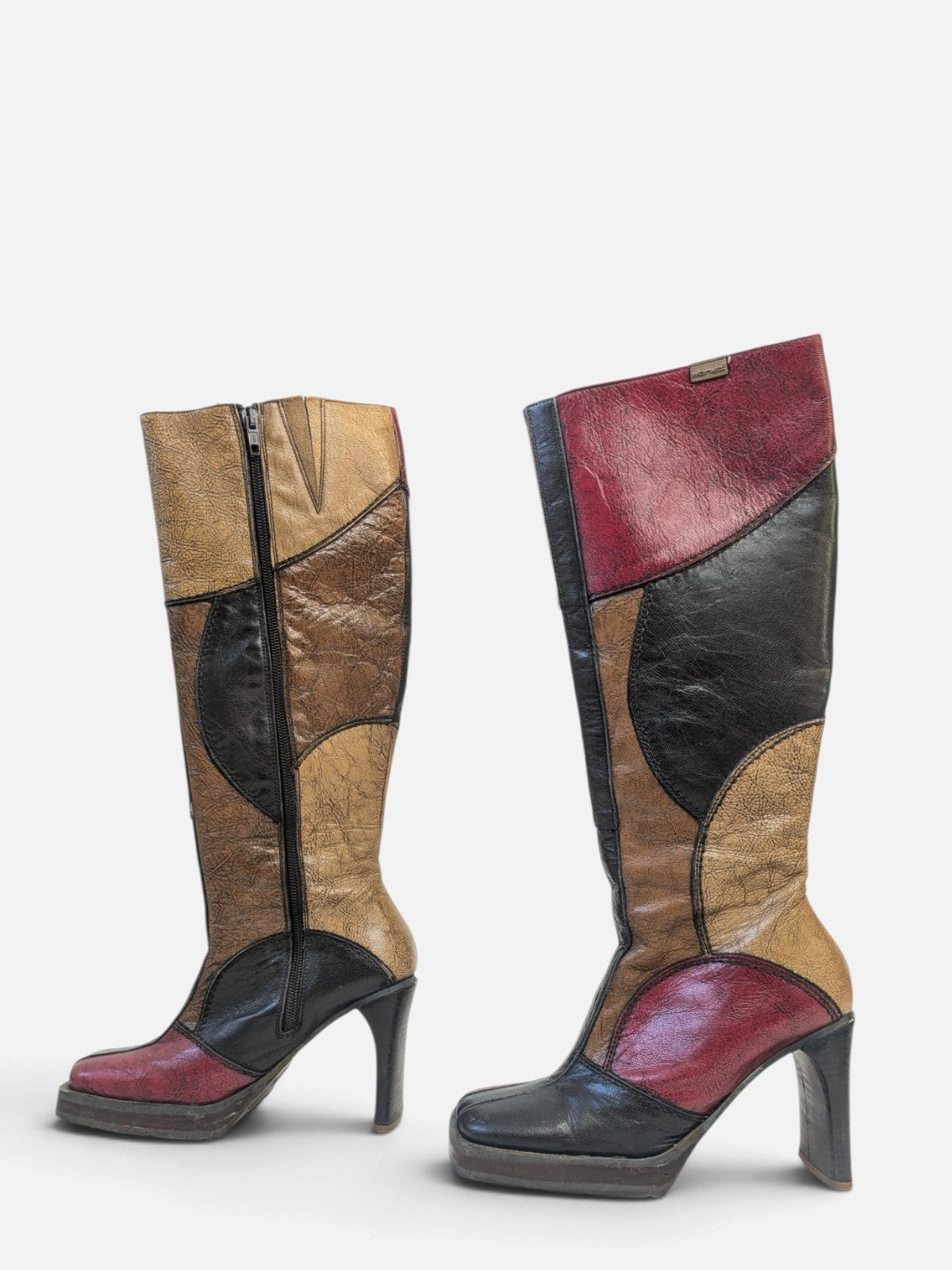 Rare Sonax patchwork platform knee-high boots (90s)