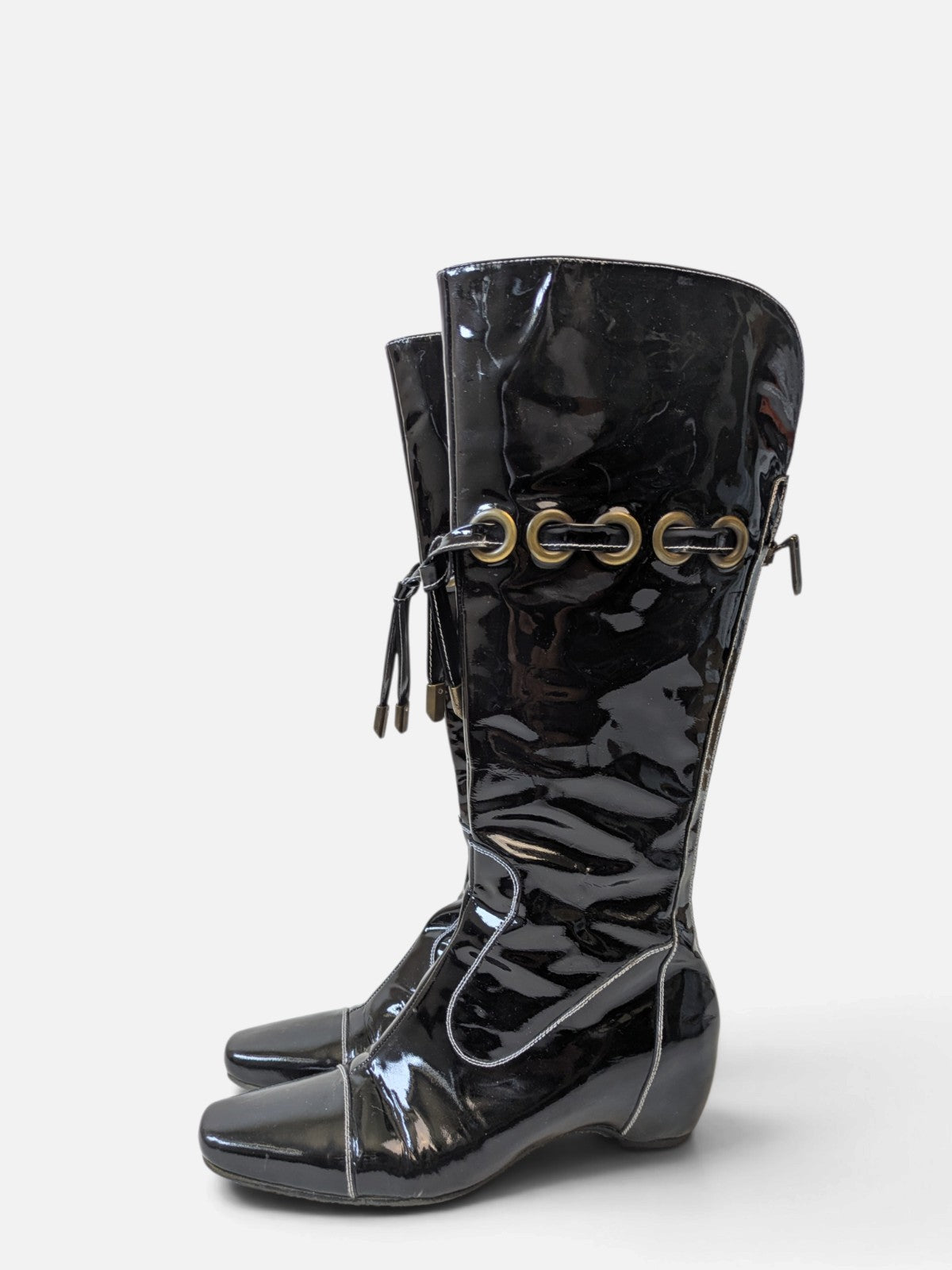 Patent leather grommet lace-up boots (2000s)