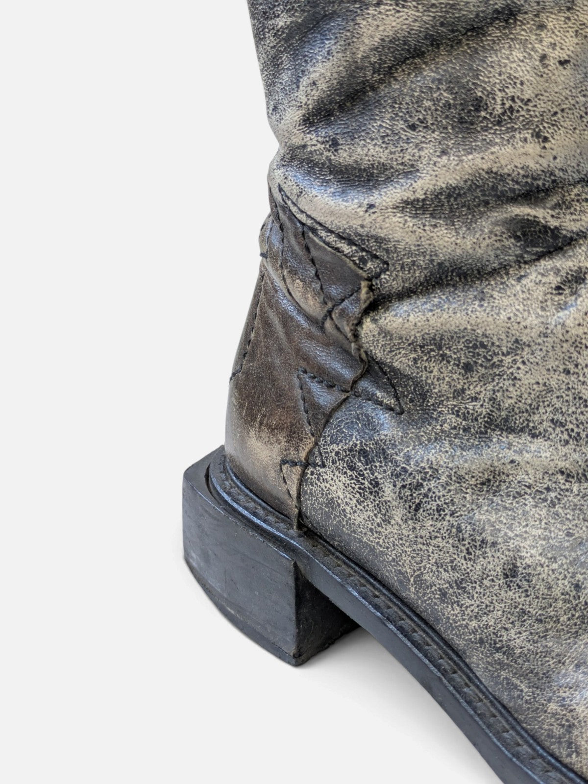 Spiral distressed leather/ patchwork high boots (2000s)