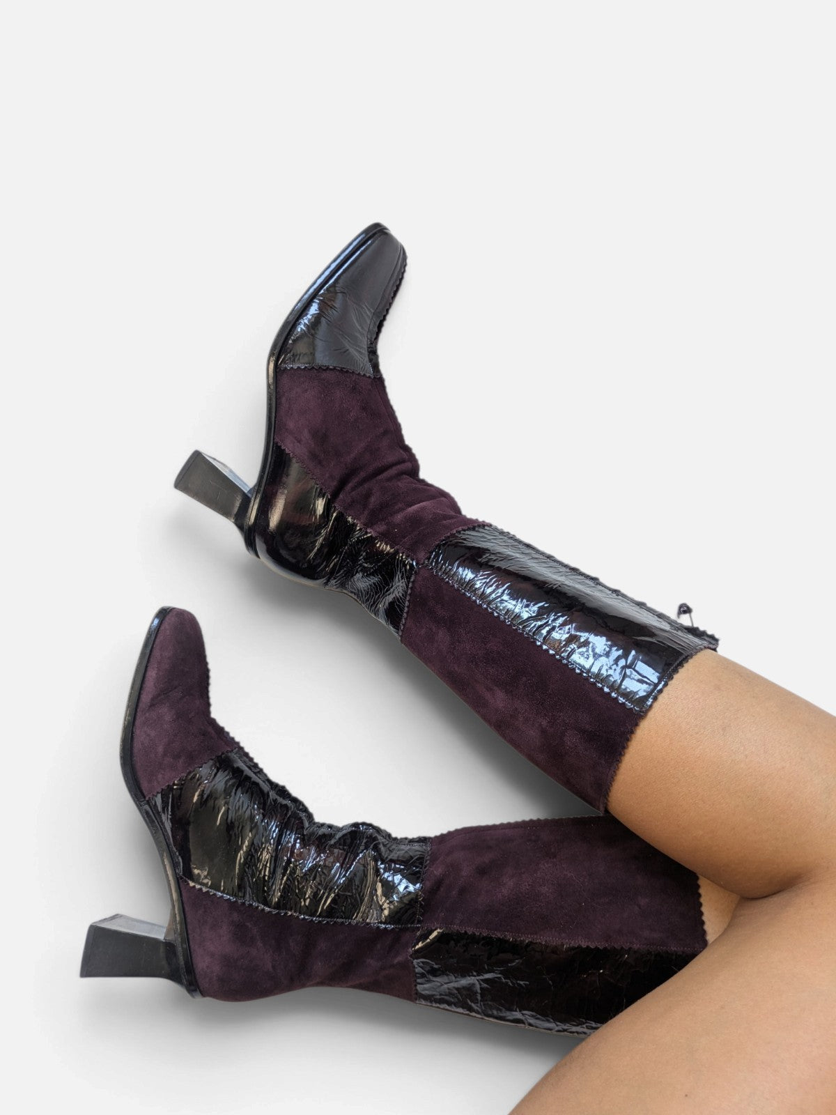 Patchwork suede and patent leather knee-high boots (2000s)