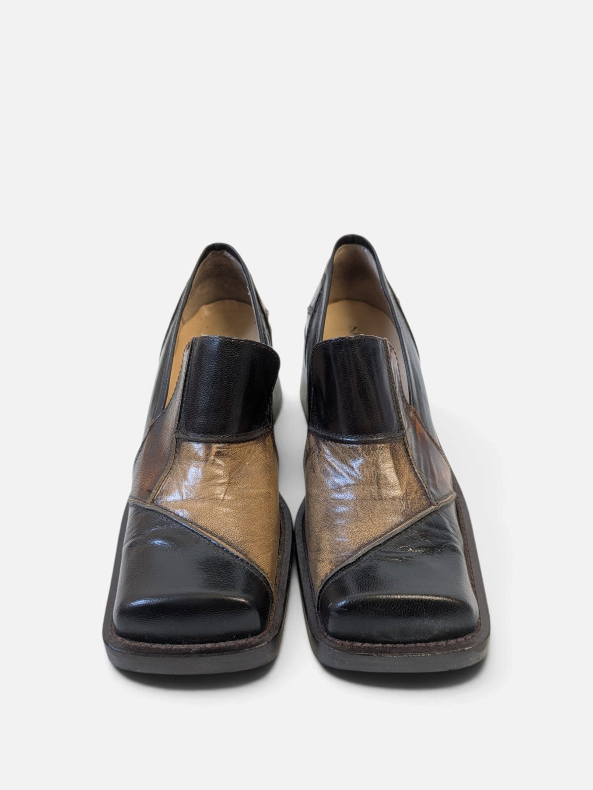 Patchwork square-toe block heel shoes (2000s)