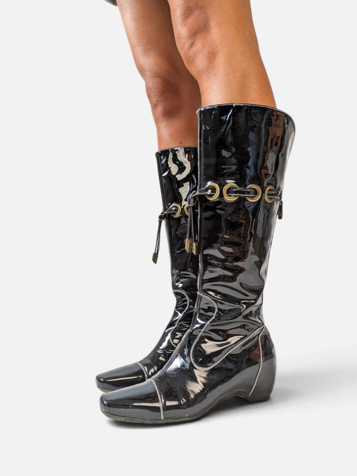 Patent leather grommet lace-up boots (2000s)