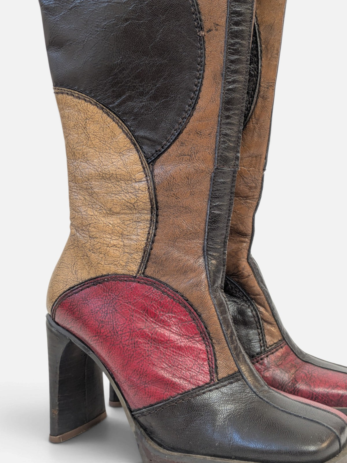Rare Sonax patchwork platform knee-high boots (90s)