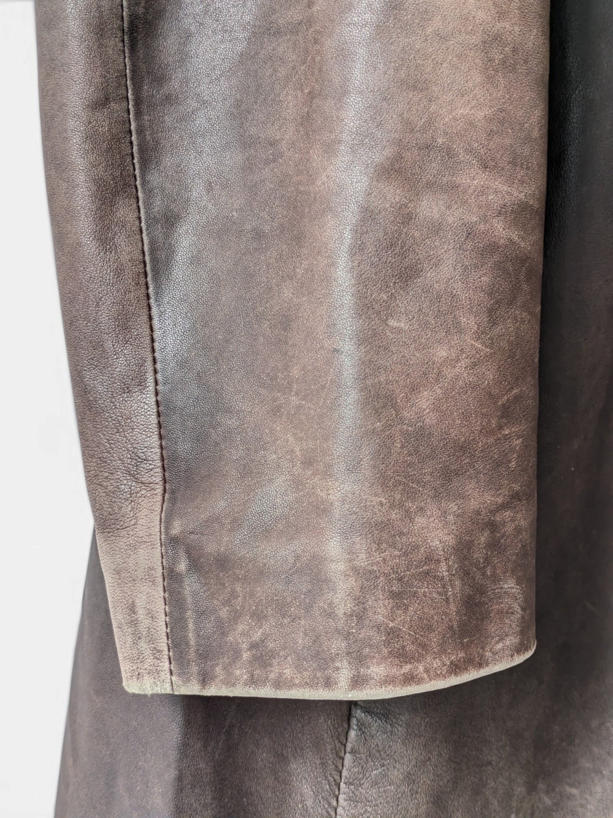 Distressed leather longline coat (90s)