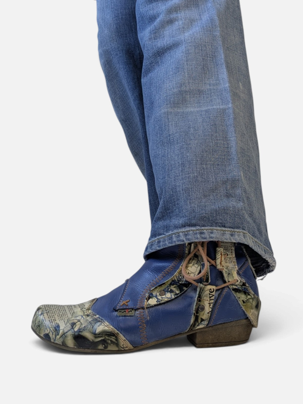 Patchwork newsprint ankle boots (2000s)