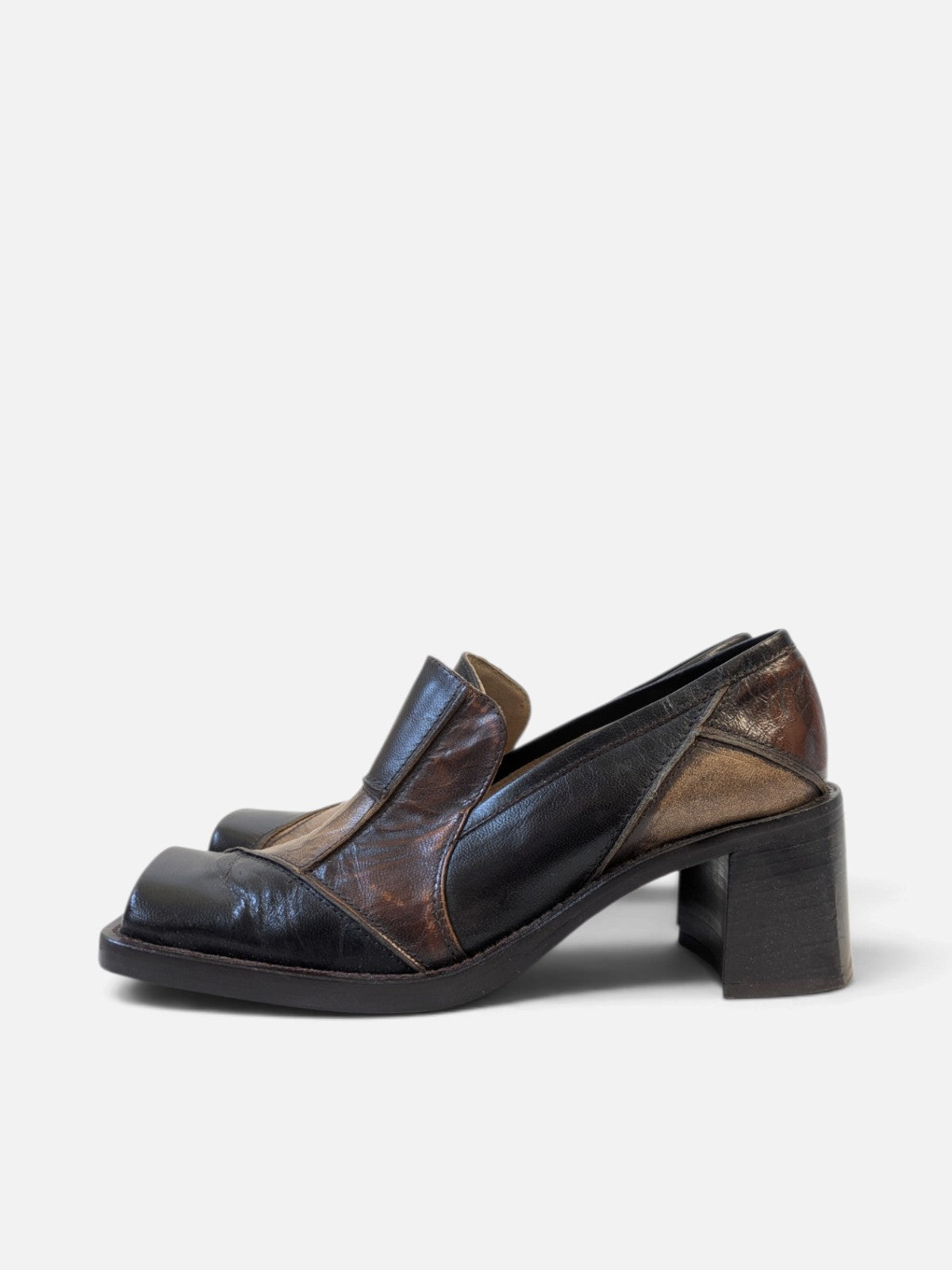 Patchwork square-toe block heel shoes (2000s)