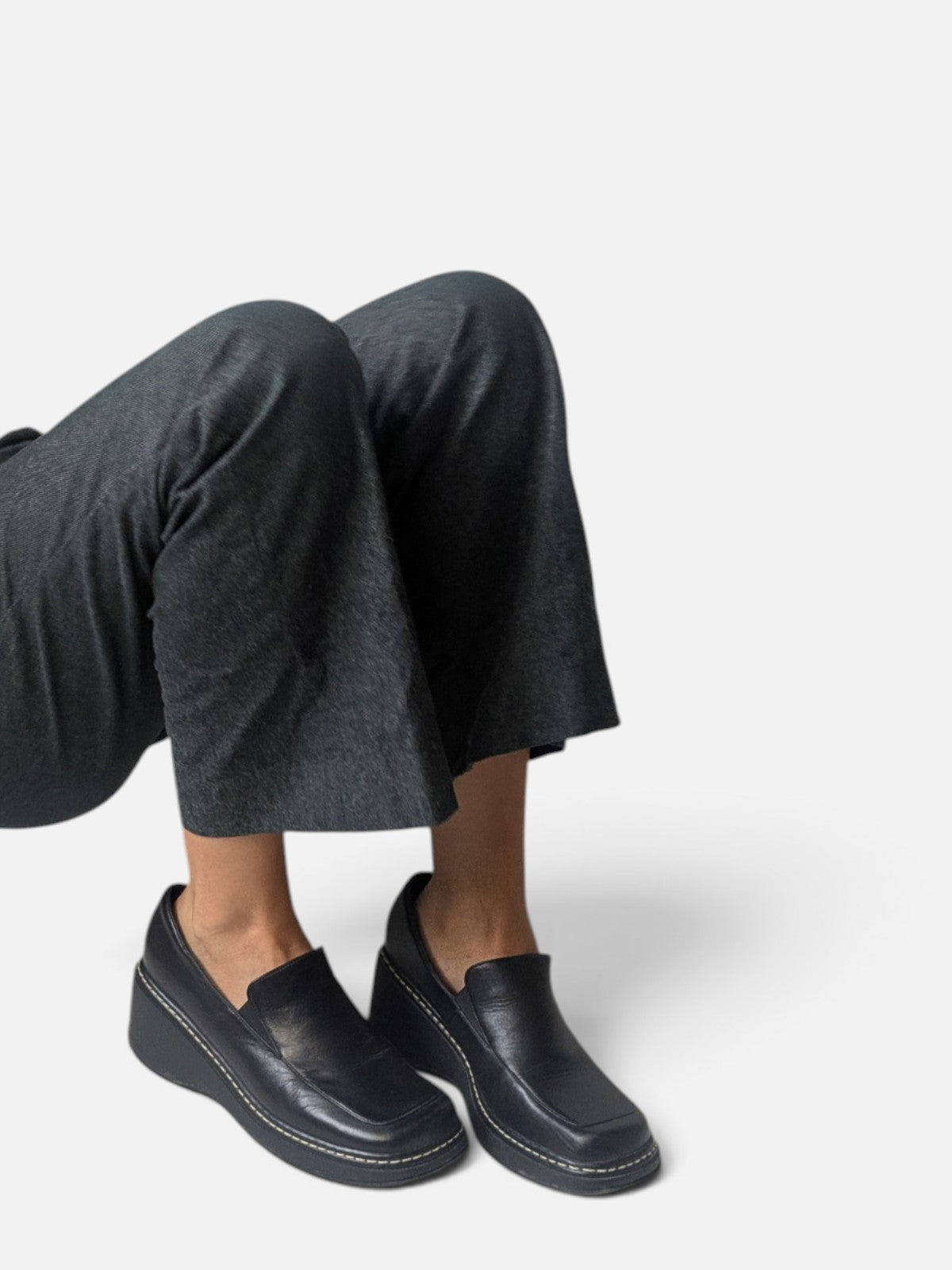 Black square toe wedge loafers (2000s)