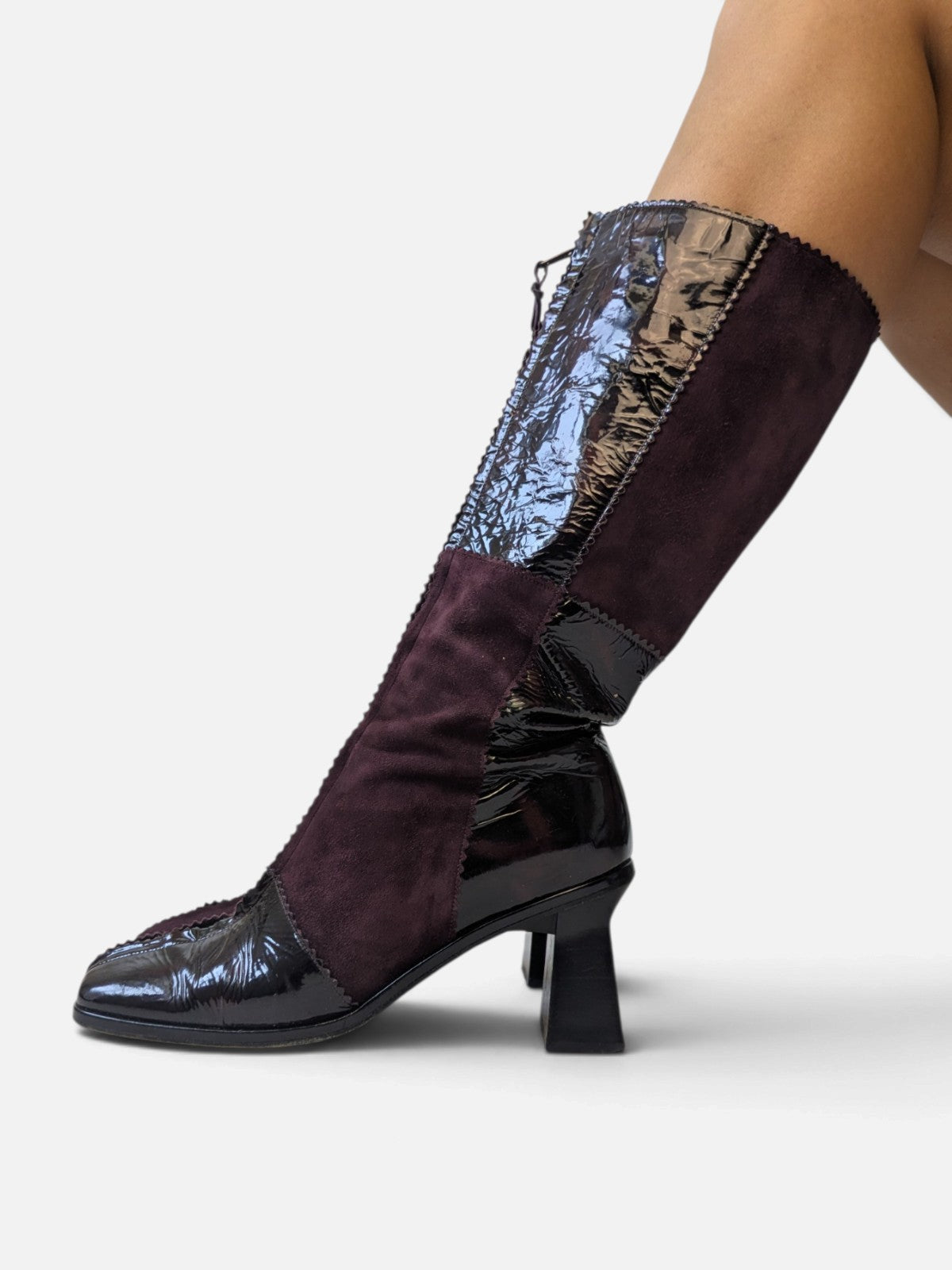 Patchwork suede and patent leather knee-high boots (2000s)