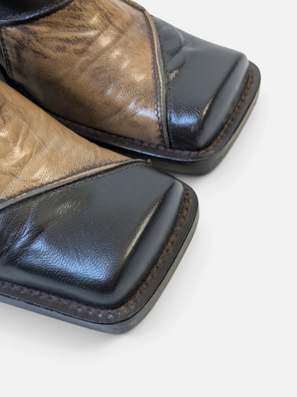 Patchwork square-toe block heel shoes (2000s)