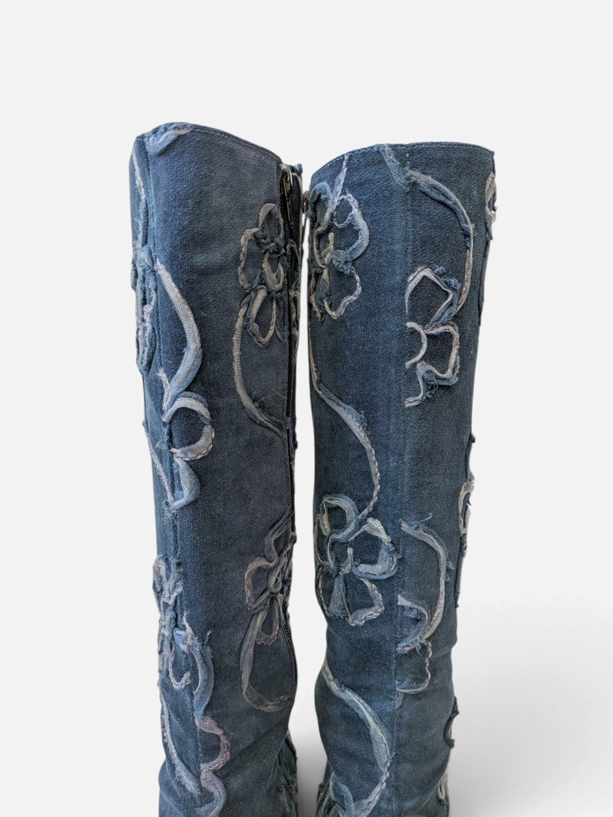 Floral embroidered low wedge knee-high boots (2000s)
