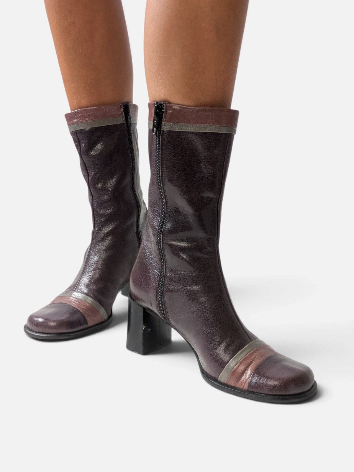 Vintage plum leather boots (90s)