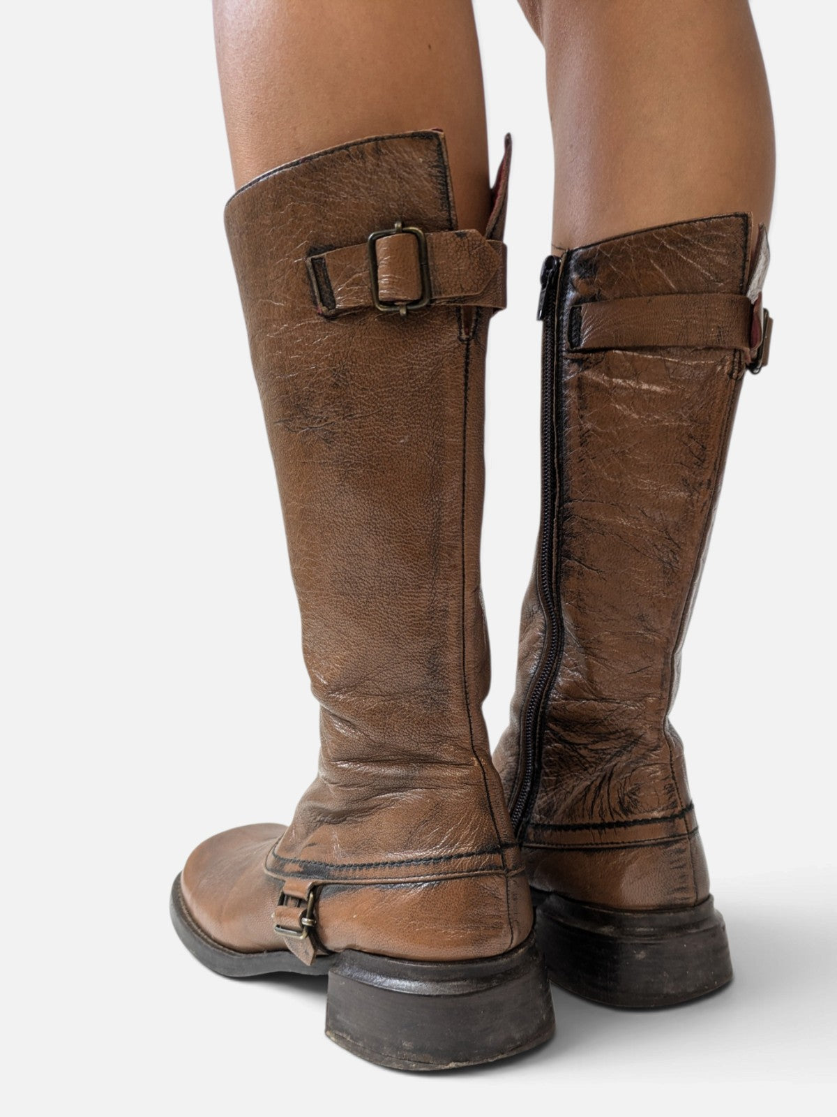 Spiral square-toe leather boots (2000s)