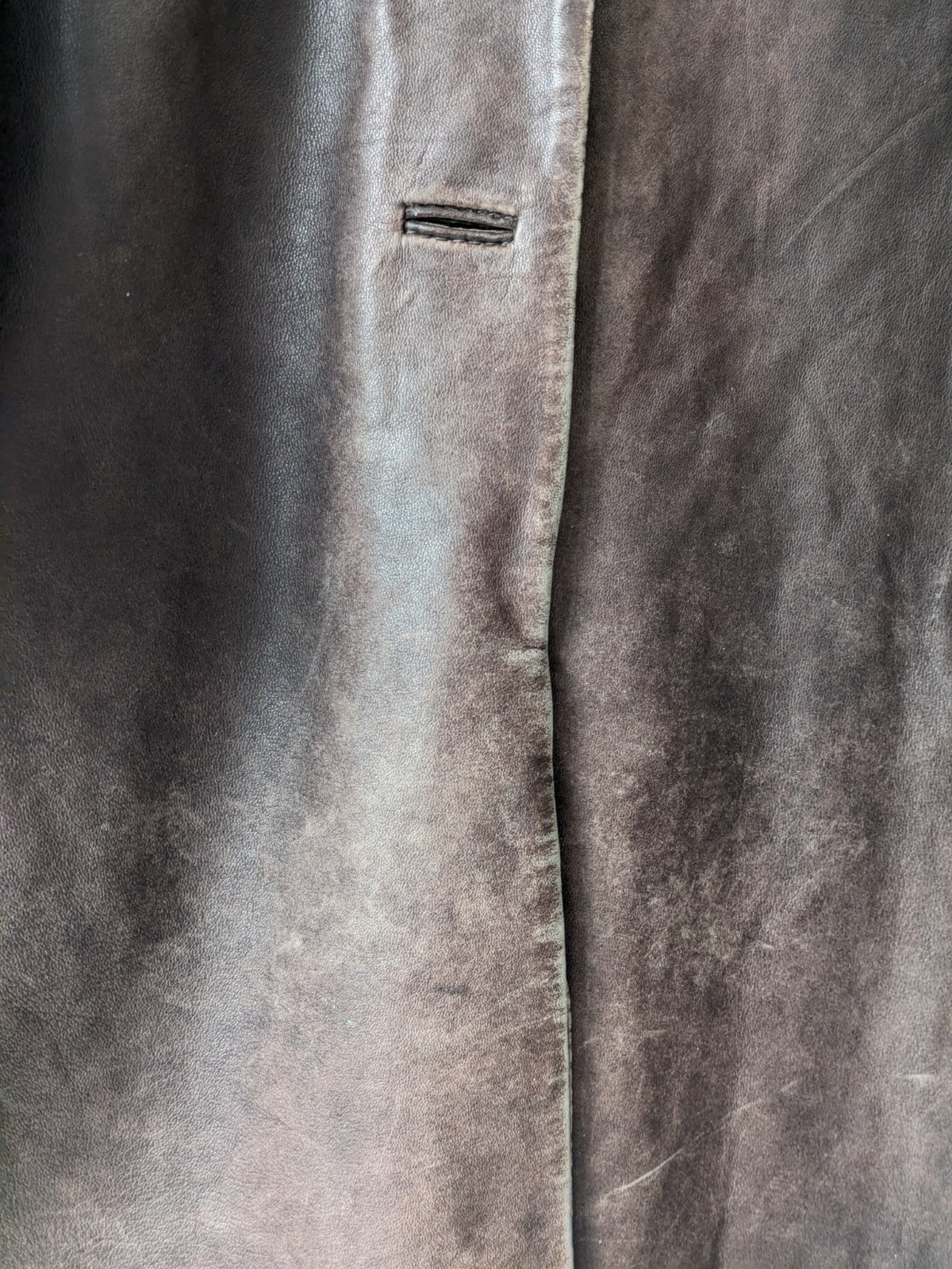 Distressed leather longline coat (90s)