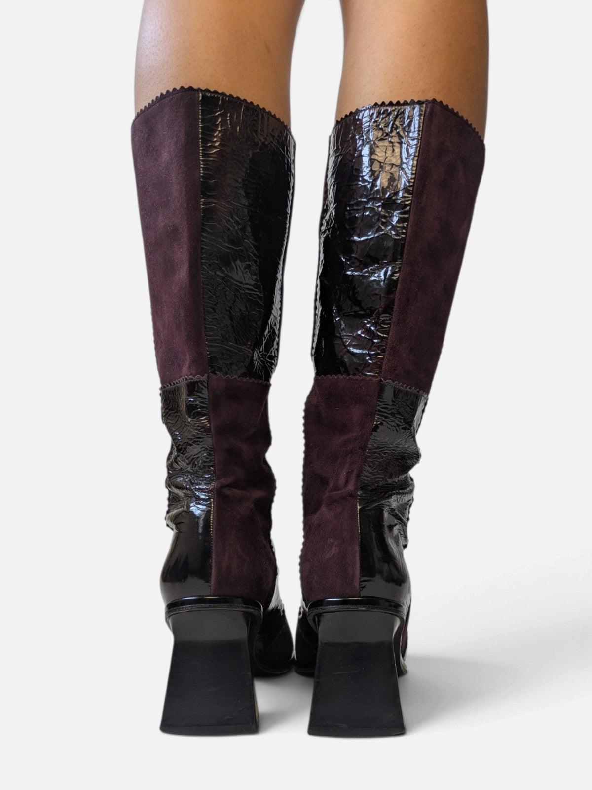 Patchwork suede and patent leather knee-high boots (2000s)