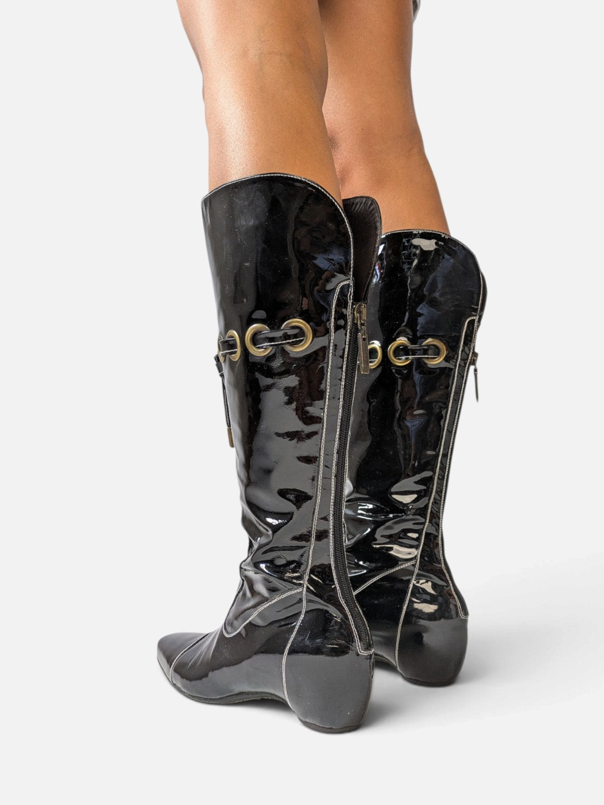 Patent leather grommet lace-up boots (2000s)