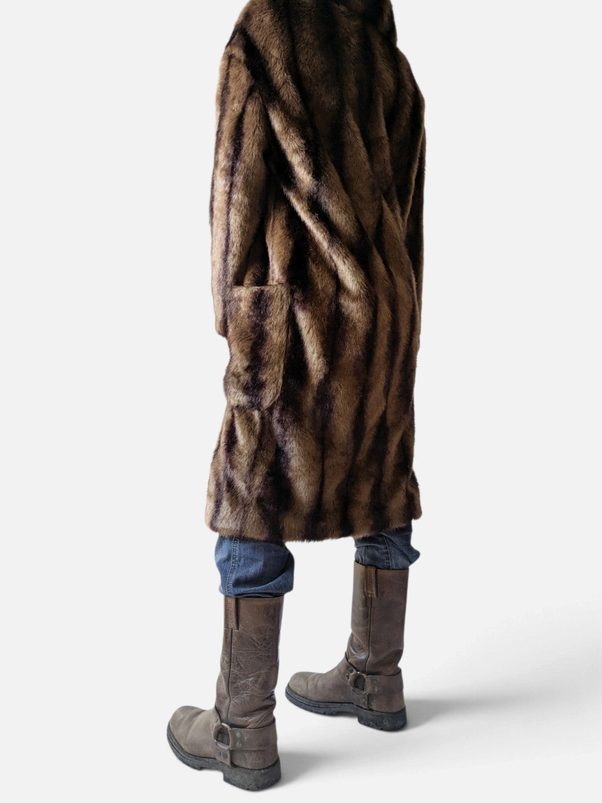 Striped Faux fur brown coat (2000s)