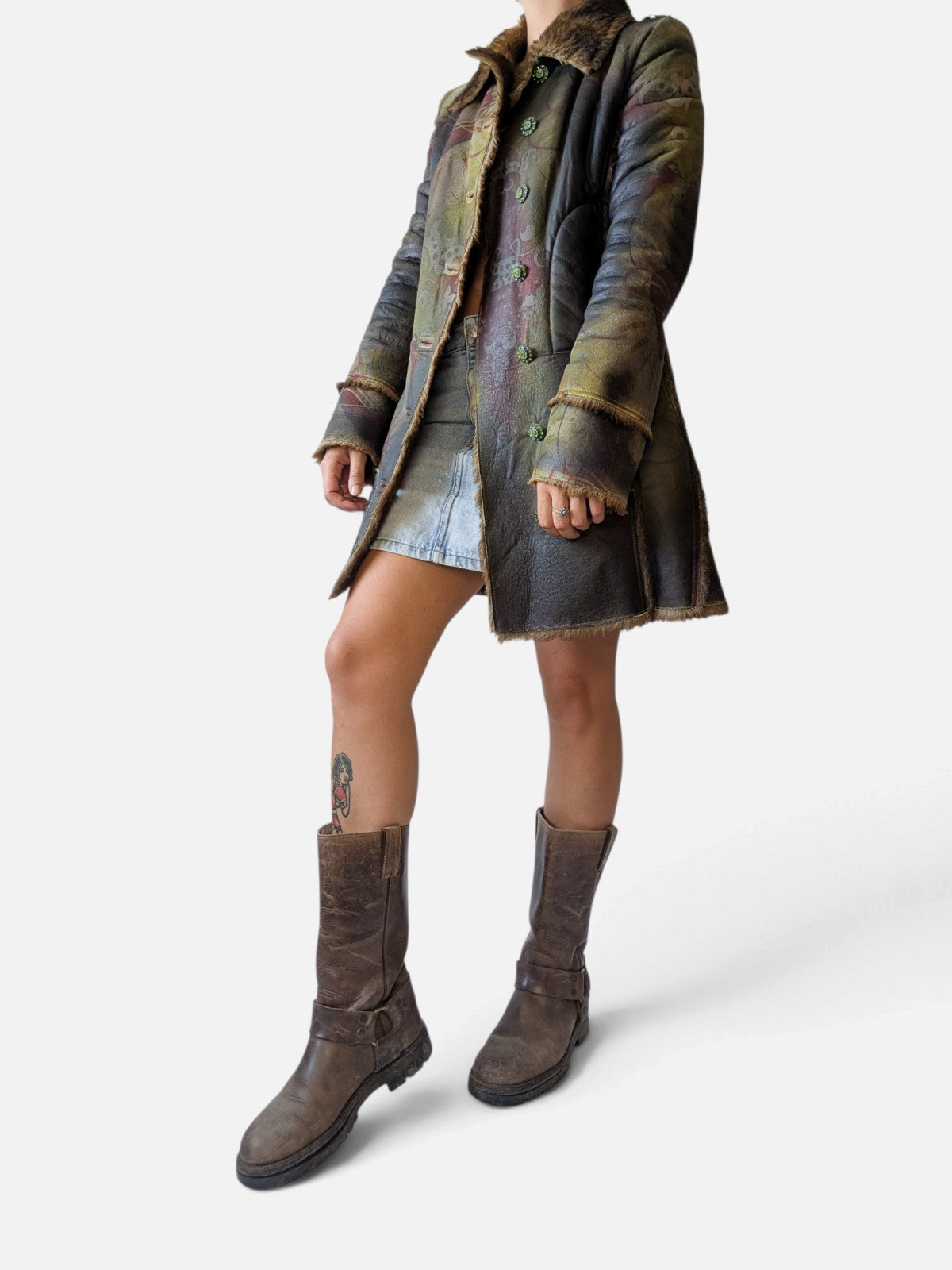 Custo Barcelona printed shearling coat (2000s)