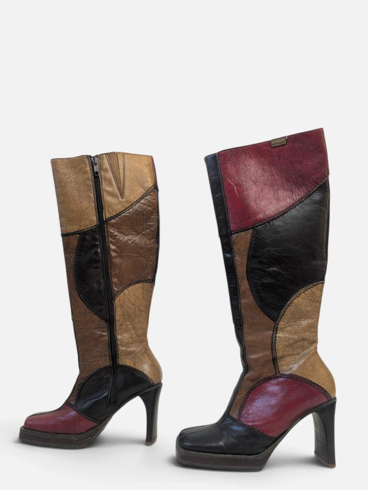 Rare Sonax patchwork platform knee-high boots (90s)